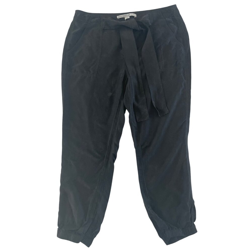 Marrakech Teri Tie Waist Cupro Silk Jogger Pants Black‎ Snap Cuffs Size 29 Chic